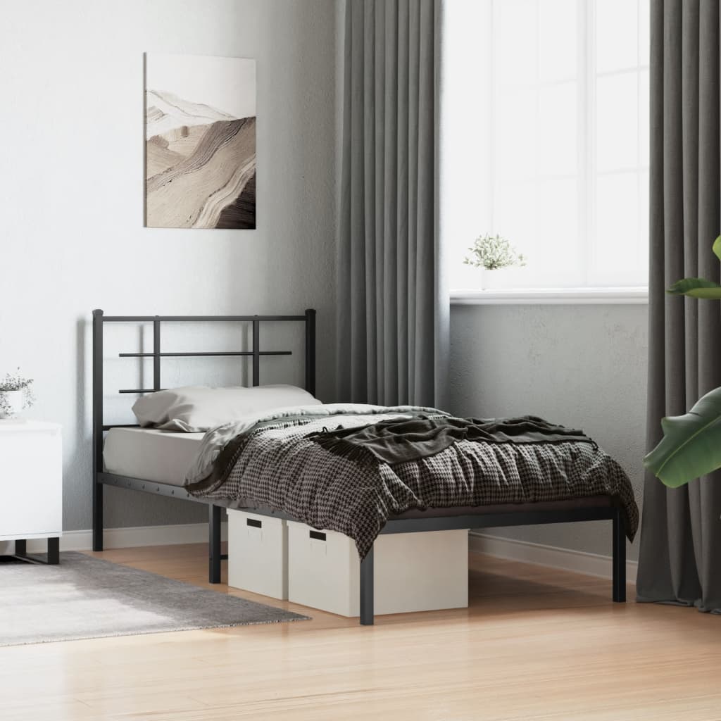 Bettgestell mit Kopfteil Metall Schwarz 90x190 cm