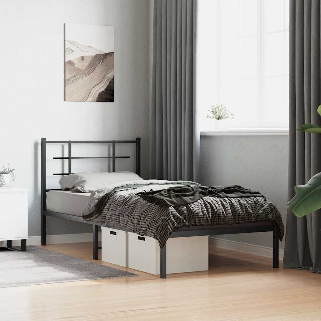 Bettgestell mit Kopfteil Metall Schwarz 90x200 cm