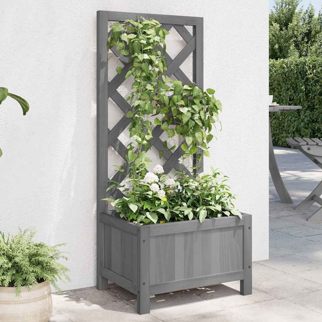 Pflanzkübel mit Spalier Grau 40x30x90 cm Massivholz Tanne