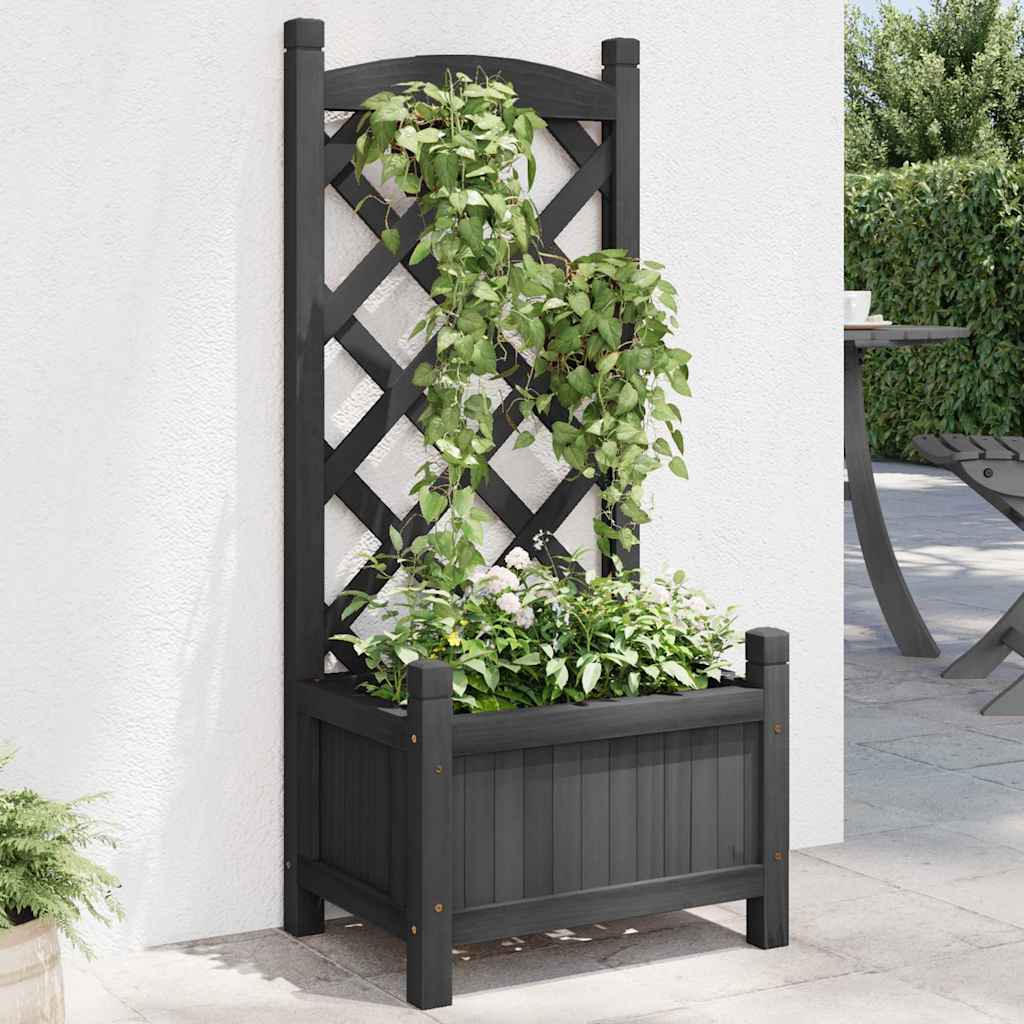 Pflanzkübel mit Spalier Schwarz 40x30x90 cm Massivholz Tanne
