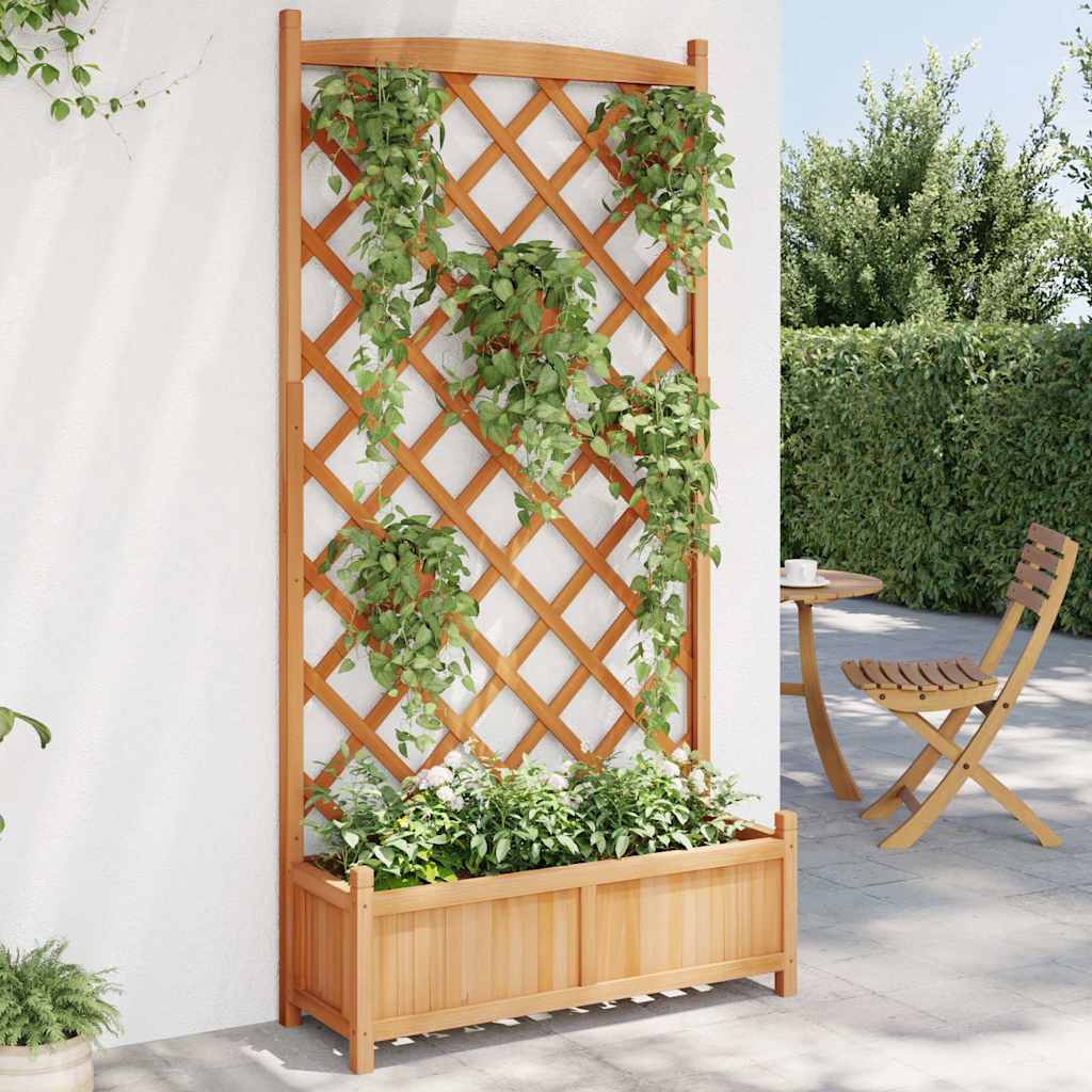 Pflanzkübel mit Spalier Braun 90x35x180 cm Massivholz Tanne