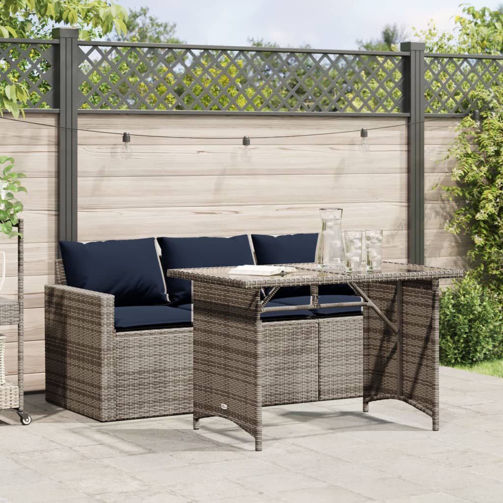 2-tlg. Garten-Essgruppe mit Kissen Grau Poly Rattan
