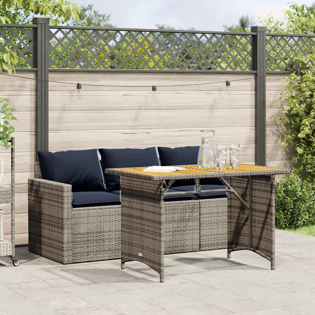 2-tlg. Garten-Essgruppe mit Kissen Grau Poly Rattan