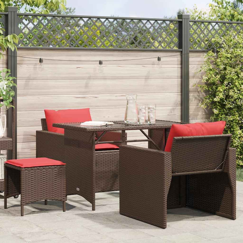 4-tlg. Garten-Sofagarnitur mit Kissen Braun Poly Rattan