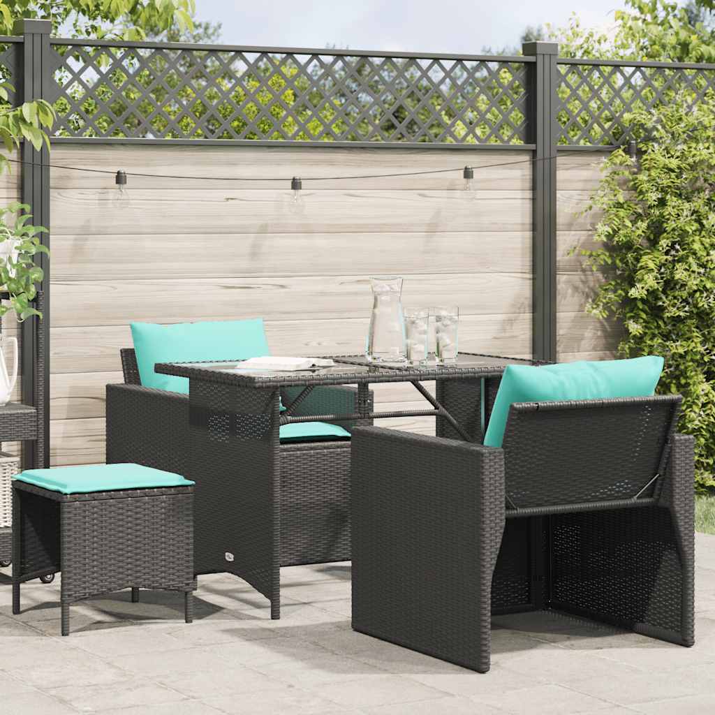4-tlg. Garten-Sofagarnitur mit Kissen Schwarz Poly Rattan