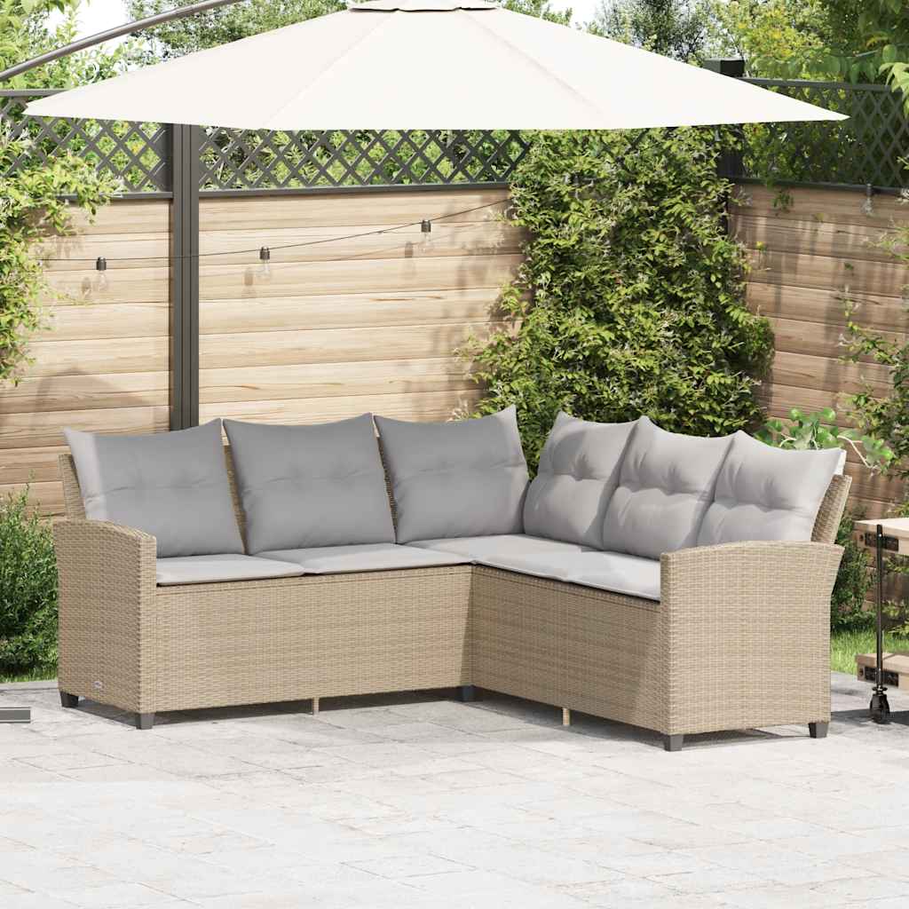 L-förmiges Couchsofa mit Kissen Beige Polyrattan