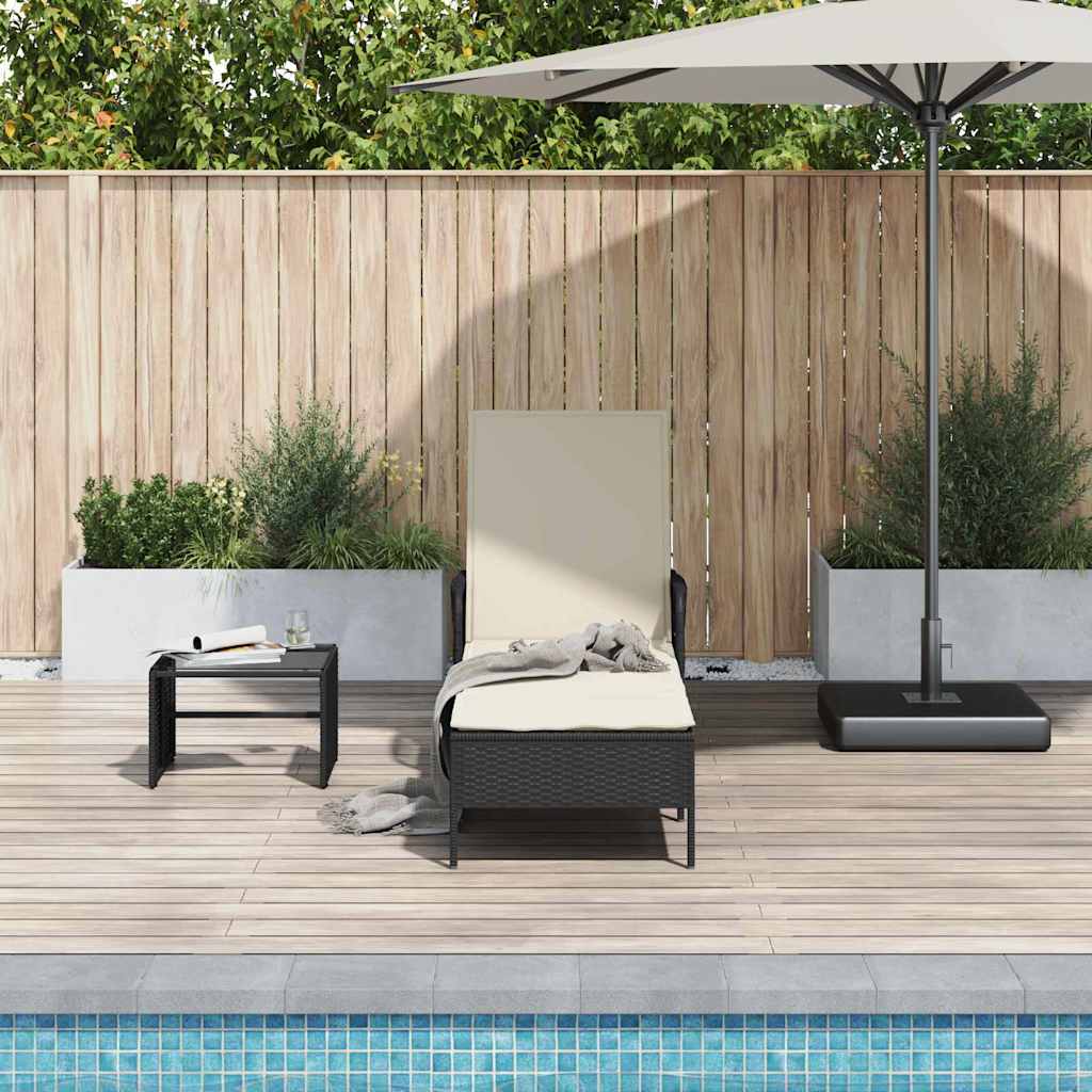 Sonnenliege Poly-Rattan Schwarz und Cremeweiß
