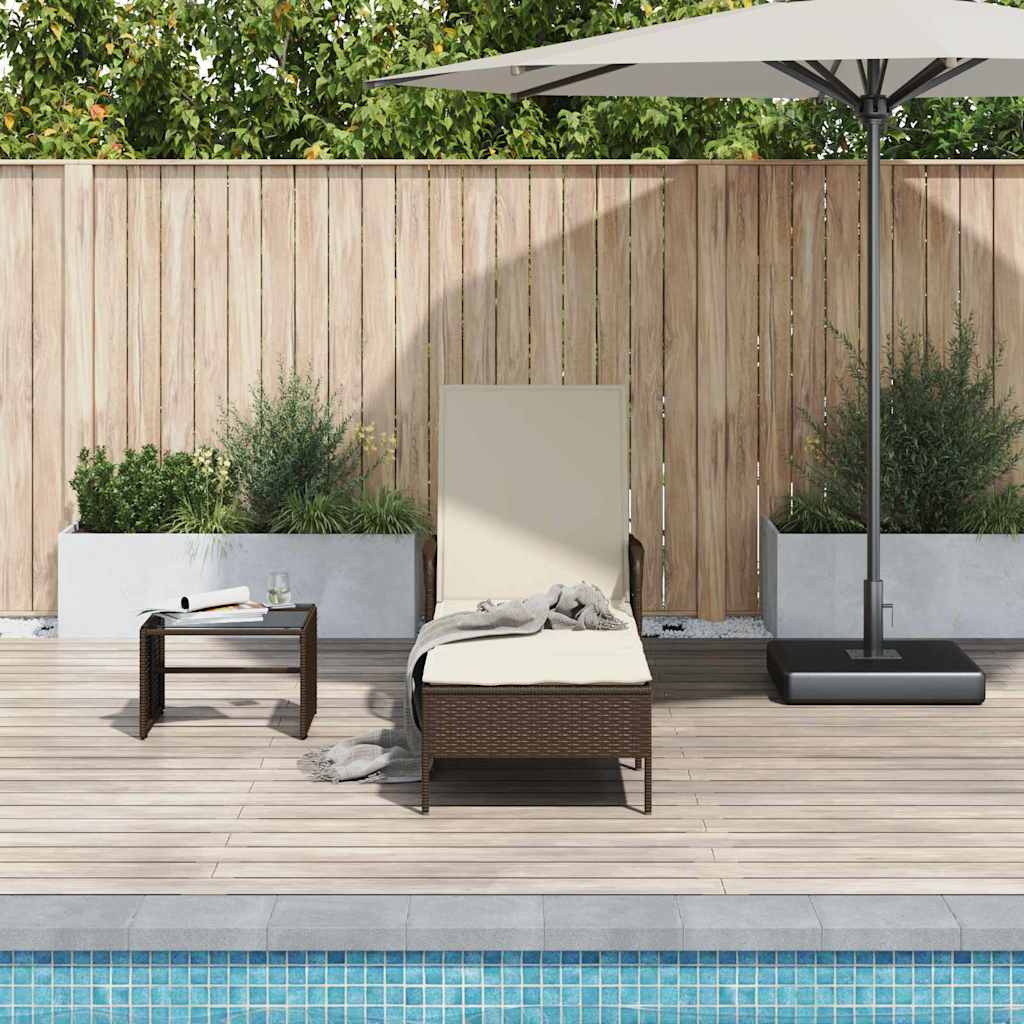 Sonnenliege Poly-Rattan Braun und Creme Weiß