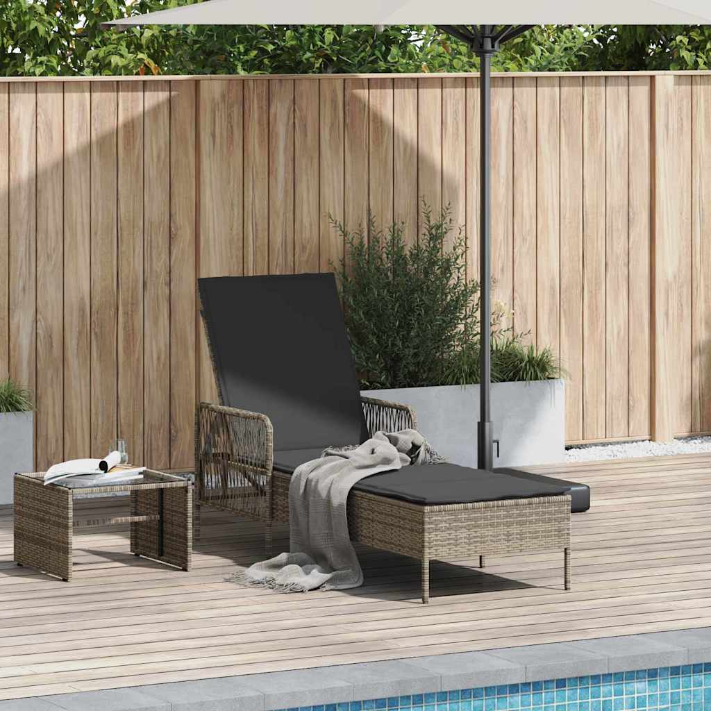 Sonnenliege Poly-Rattan Grau und Dunkelgrau