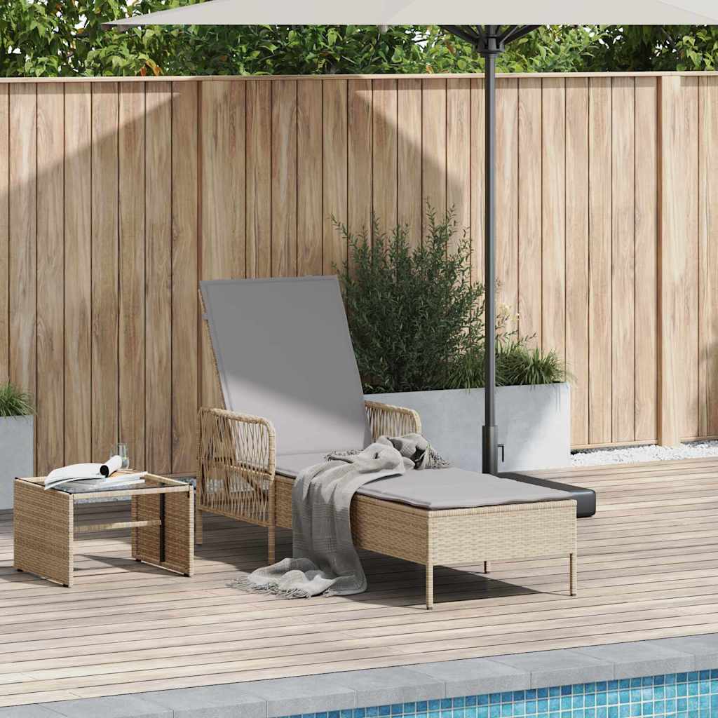 Sonnenliege Poly-Rattan Beige und Hellgrau