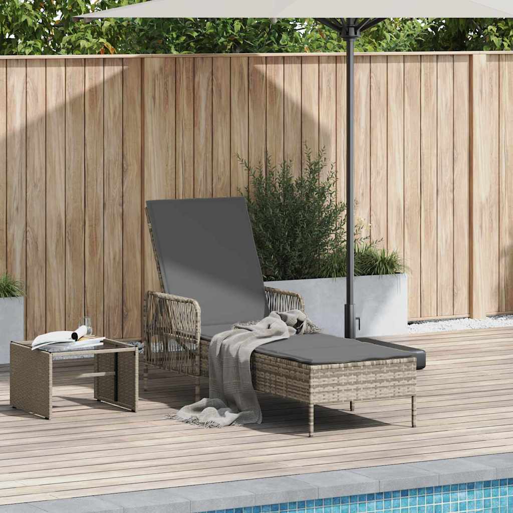 Sonnenliege Poly-Rattan Hellgrau und Dunkelgrau