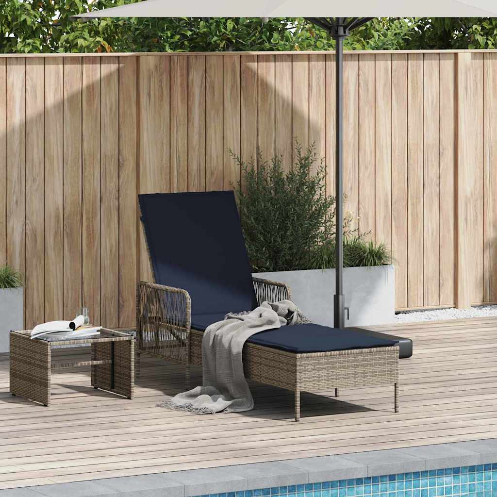 Sonnenliege Poly-Rattan Grau und Marineblau