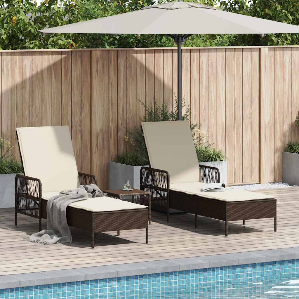 Sonnenliege 3 stk. Poly-Rattan Braun und Creme Weiß