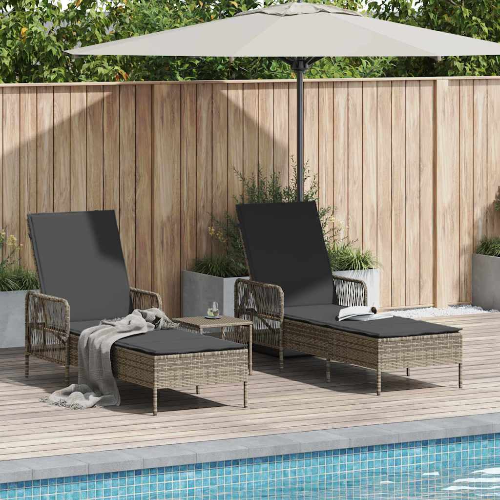 Sonnenliege 3 stk. Poly-Rattan Grau und Dunkelgrau