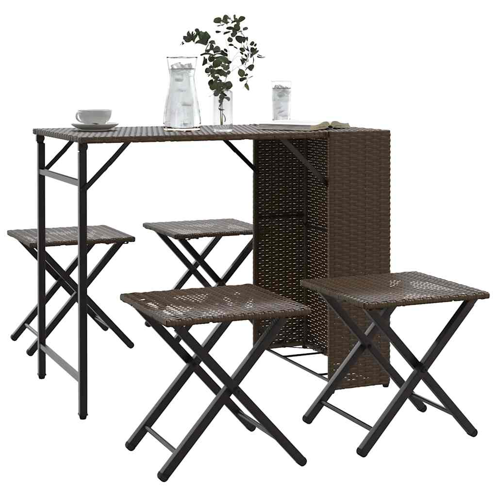 5-tlg. Garten-Camping-Set Klappbar Braun Poly Rattan
