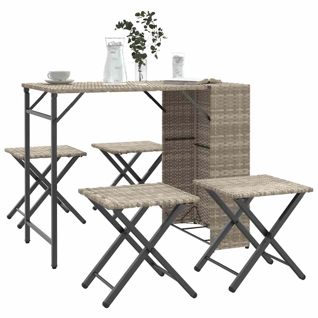 5-tlg. Garten-Camping-Set Klappbar Hellgrau Poly Rattan