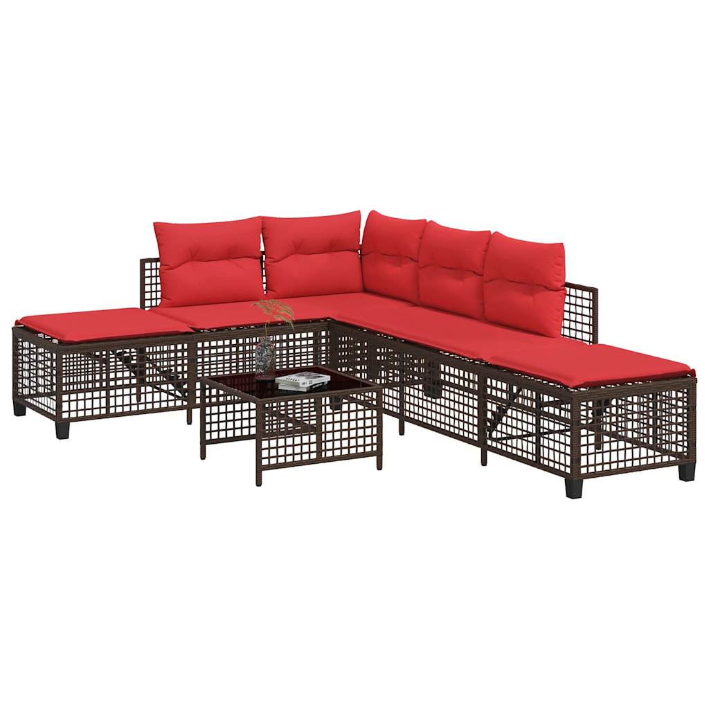 3-teiliges Ecksofa-Set für den Garten mit Kissen, braun, Polyrattan