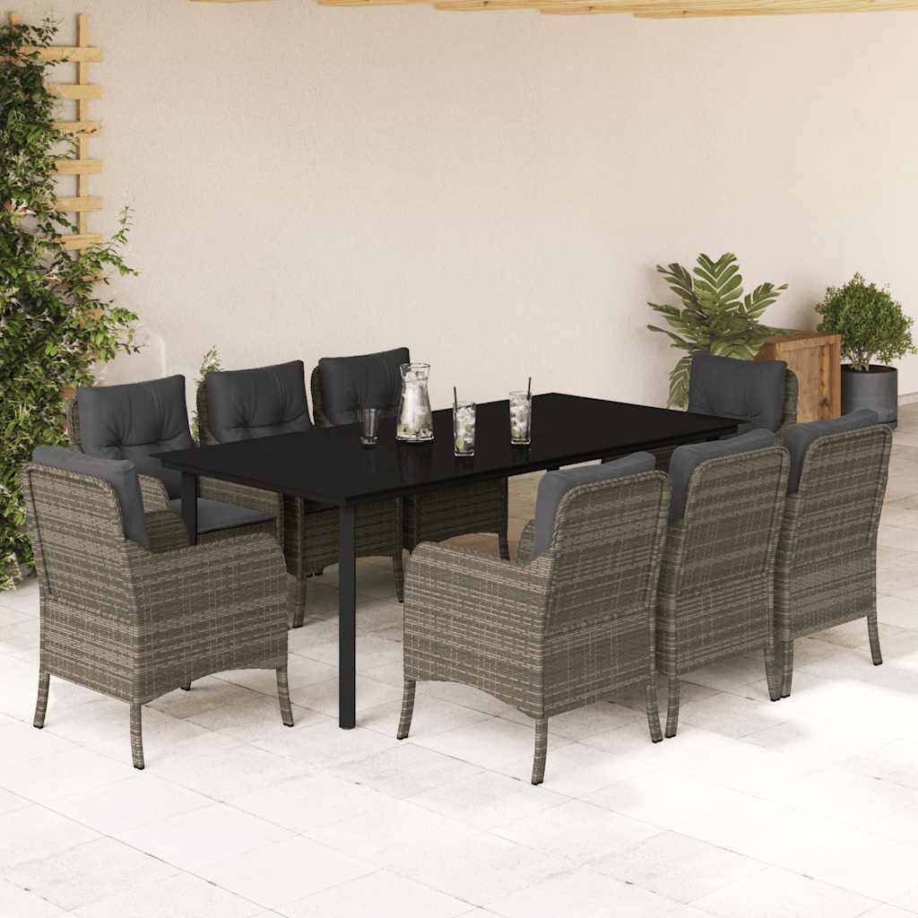 9-tlg. Garten-Essgruppe mit Kissen Grau Poly Rattan