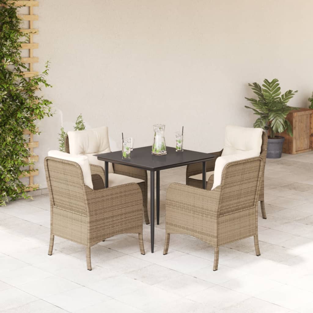 5-tlg. Garten-Essgruppe mit Kissen Beige Poly Rattan