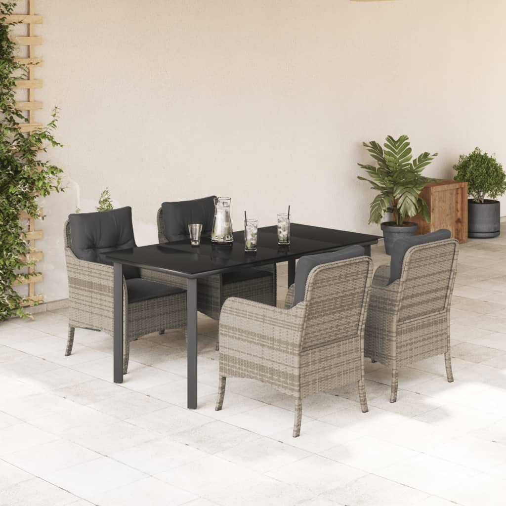 5-tlg. Garten-Essgruppe mit Kissen Hellgrau Poly Rattan