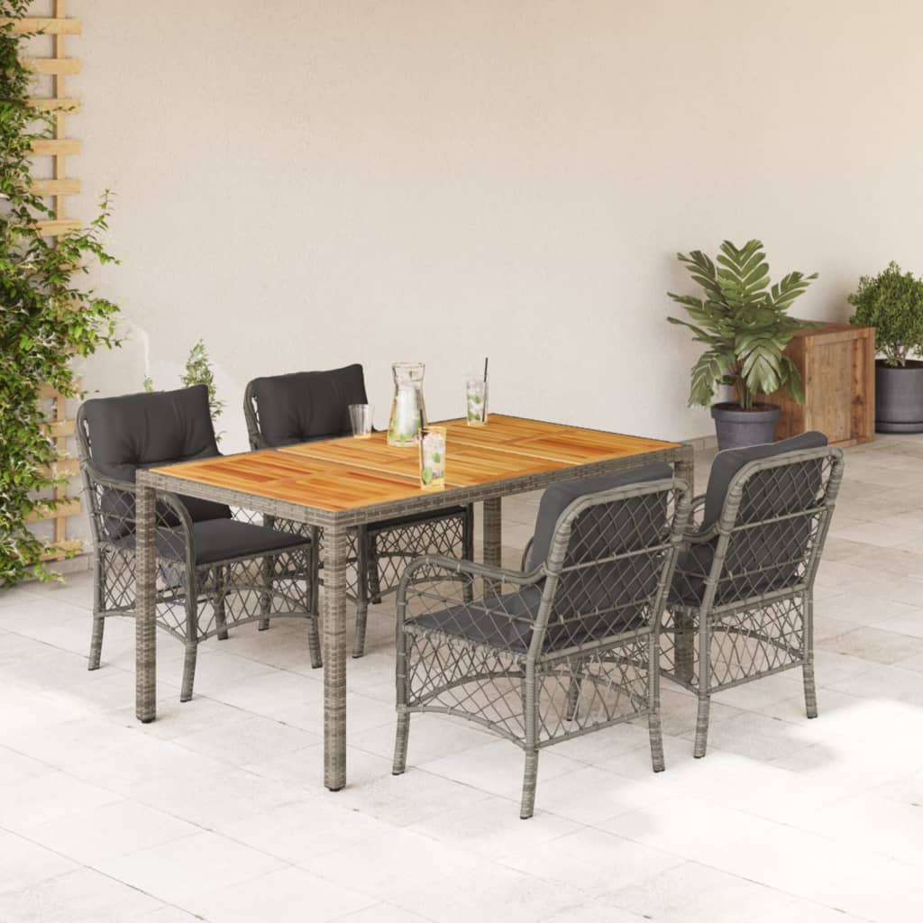 5-tlg. Garten-Essgruppe mit Kissen Grau Poly Rattan