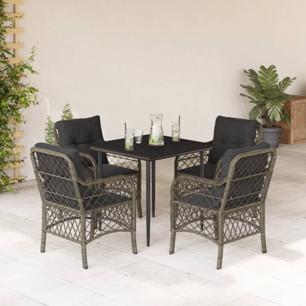 5-tlg. Garten-Essgruppe mit Kissen Grau Poly Rattan