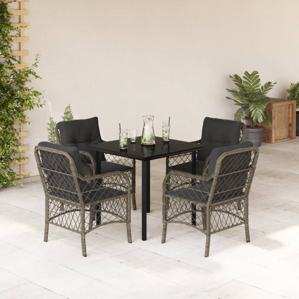 5-tlg. Garten-Essgruppe mit Kissen Grau Poly Rattan