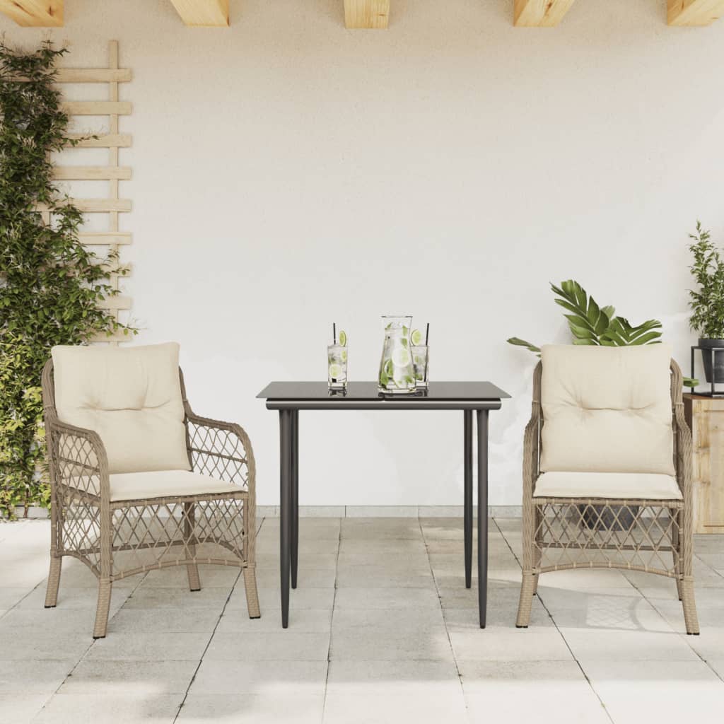 3-tlg. Bistro-Set mit Kissen Beige Poly Rattan