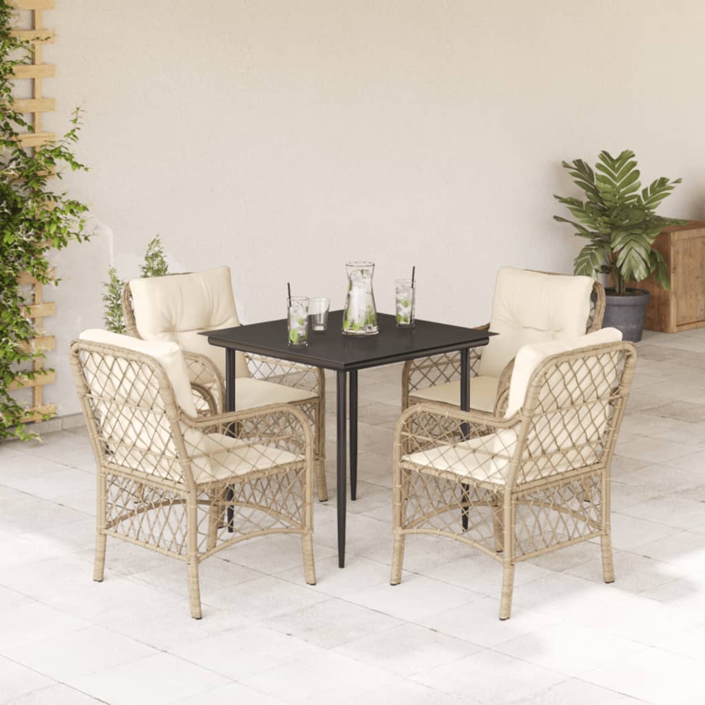 5-tlg. Garten-Essgruppe mit Kissen Beige Poly Rattan
