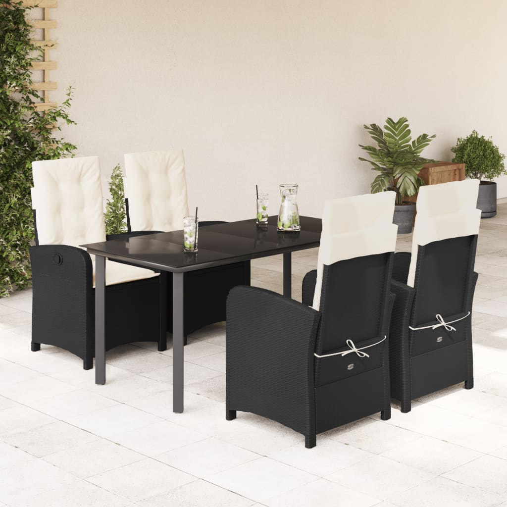 5-tlg. Garten-Essgruppe mit Kissen Schwarz Poly Rattan