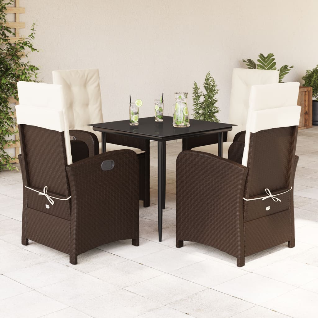 5-tlg. Garten-Essgruppe mit Kissen Braun Poly Rattan