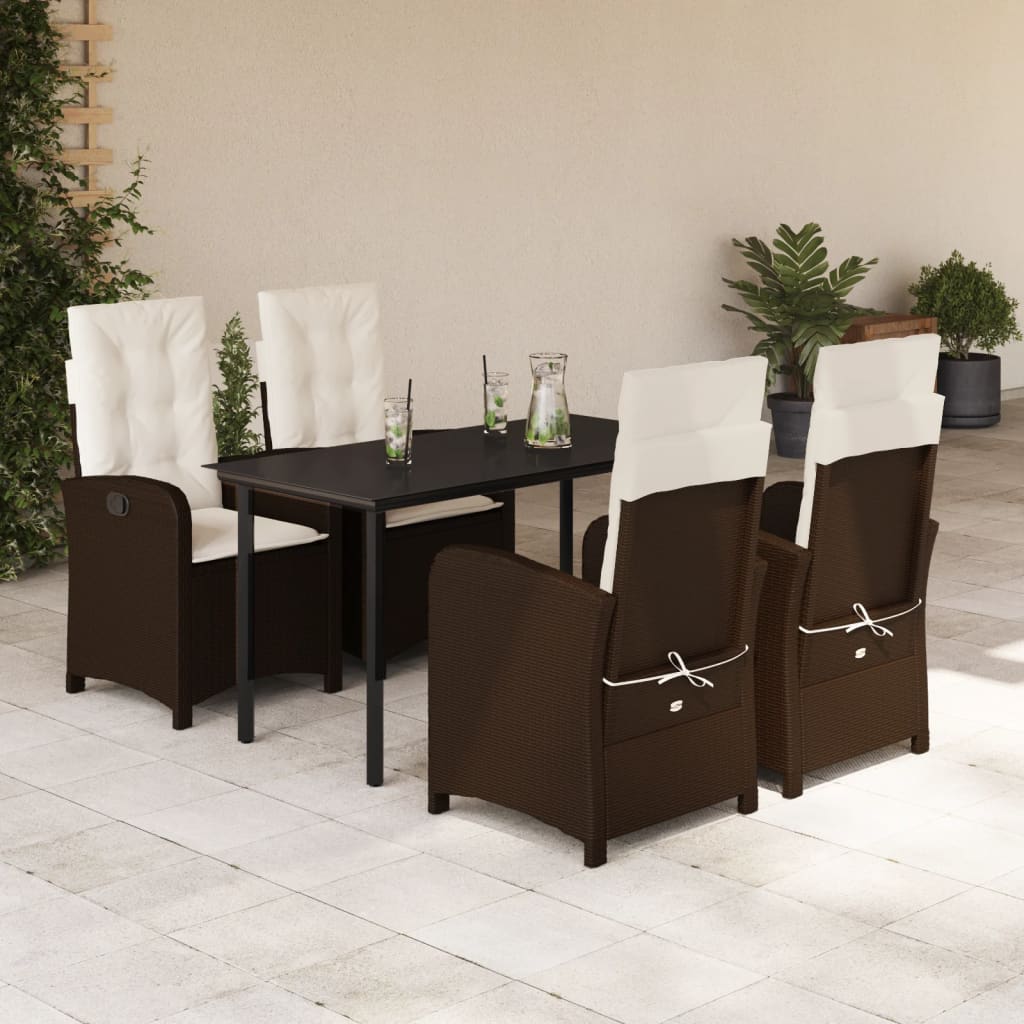 5-tlg. Garten-Essgruppe mit Kissen Braun Poly Rattan