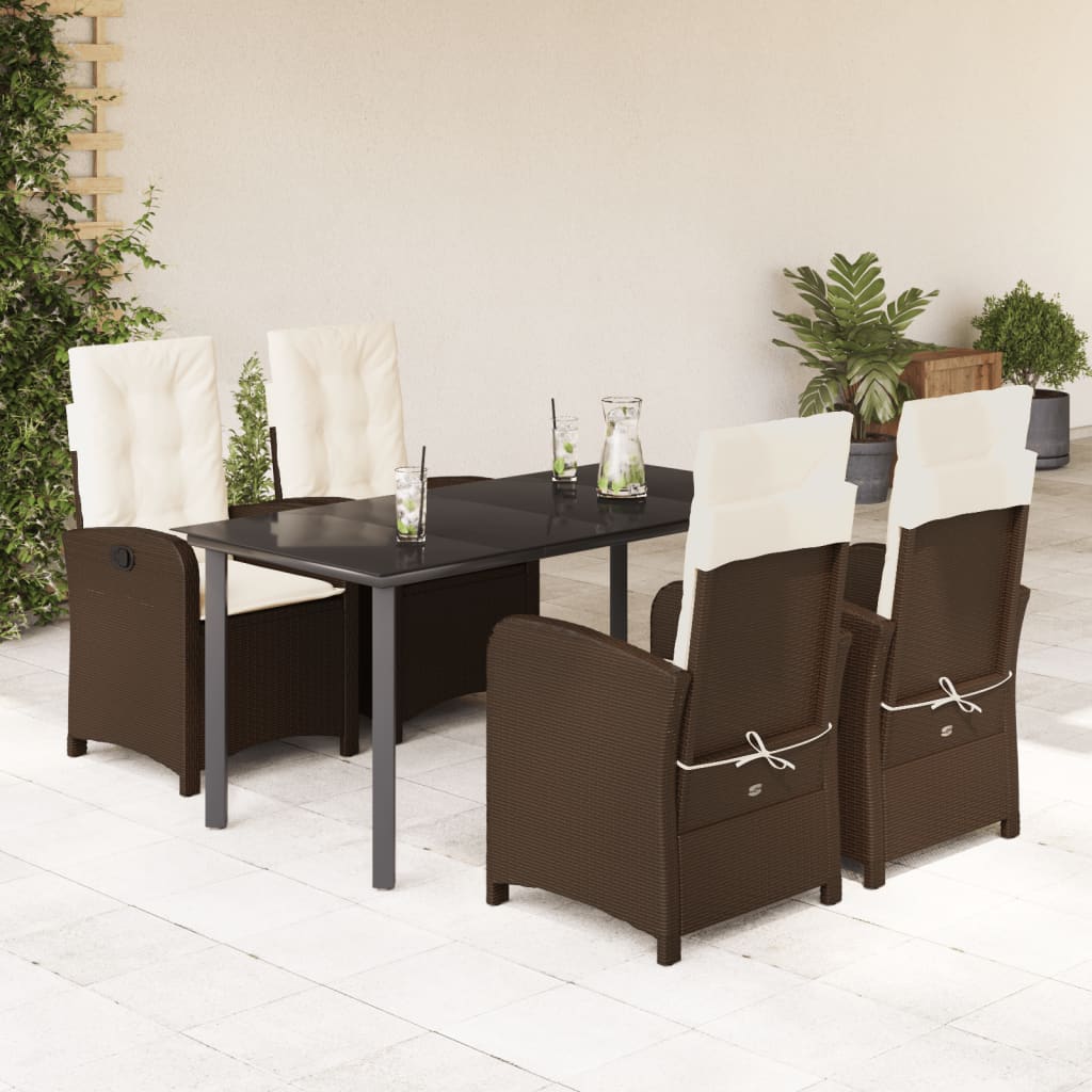 5-tlg. Garten-Essgruppe mit Kissen Braun Poly Rattan