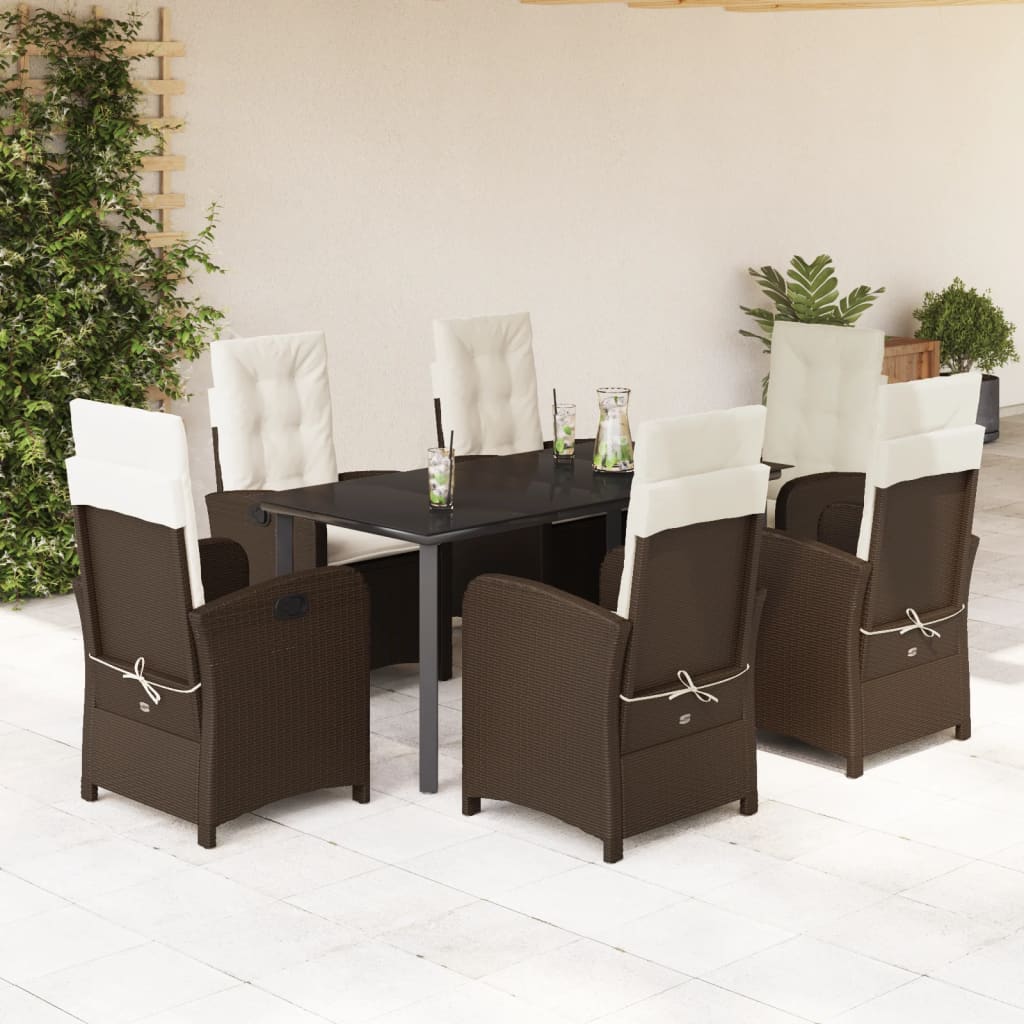 7-tlg. Garten-Essgruppe mit Kissen Braun Poly Rattan