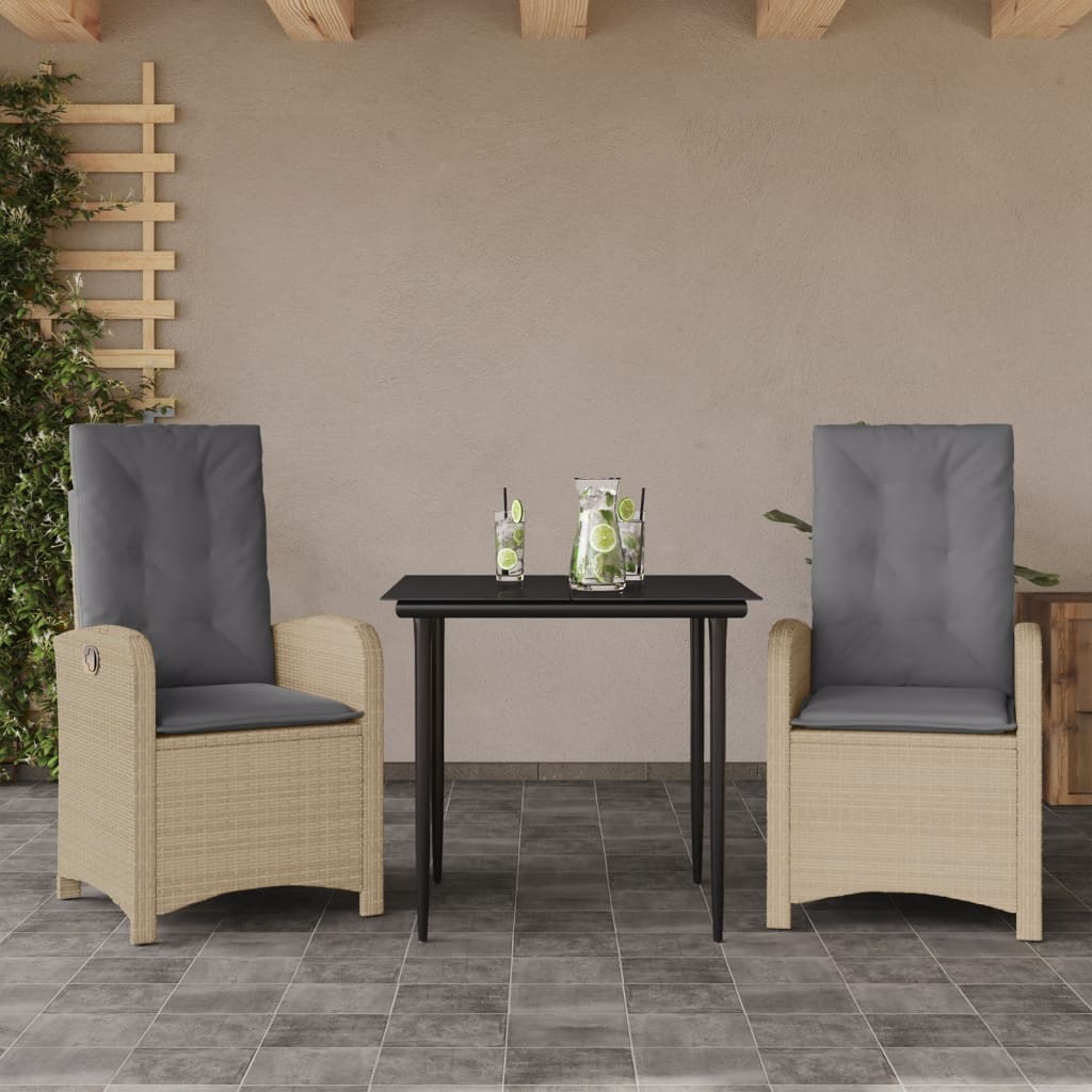 3-tlg. Garten-Essgruppe mit Kissen Beigemischung Poly Rattan