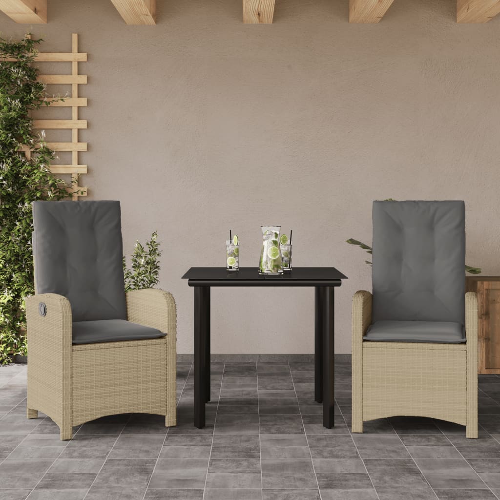 3-tlg. Garten-Essgruppe mit Kissen Beigemischung Poly Rattan