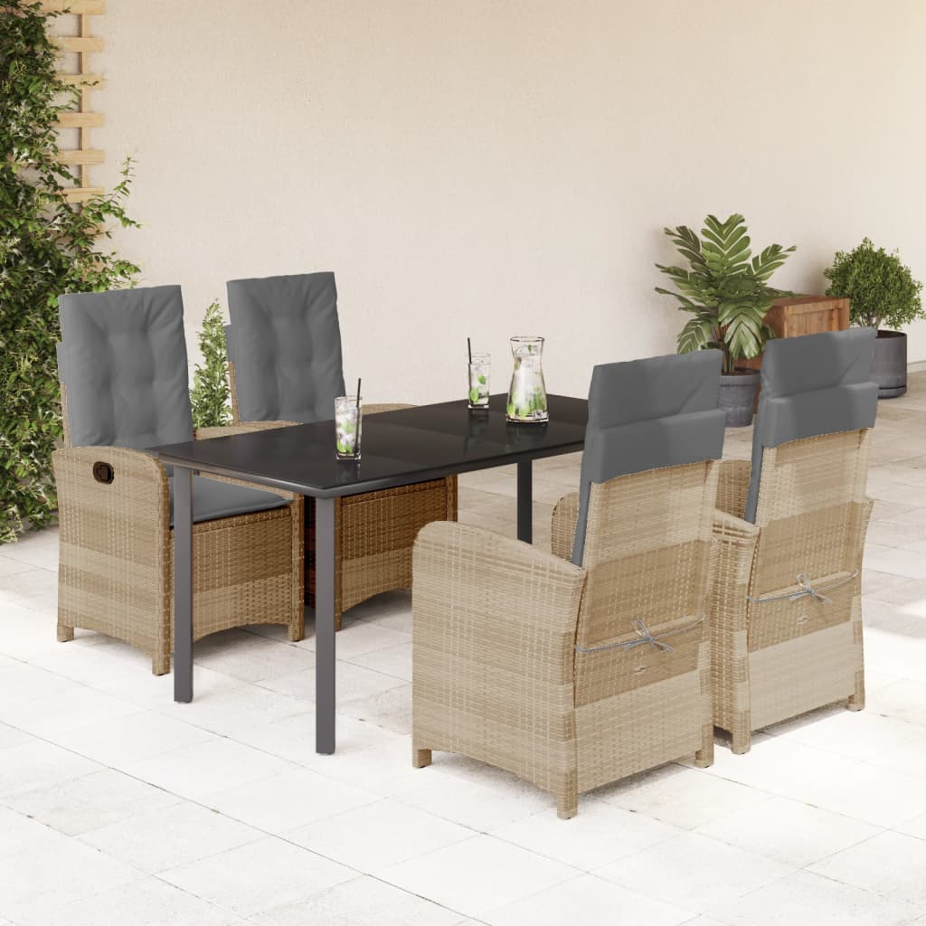 5-tlg. Garten-Essgruppe mit Kissen Beigemischung Poly Rattan