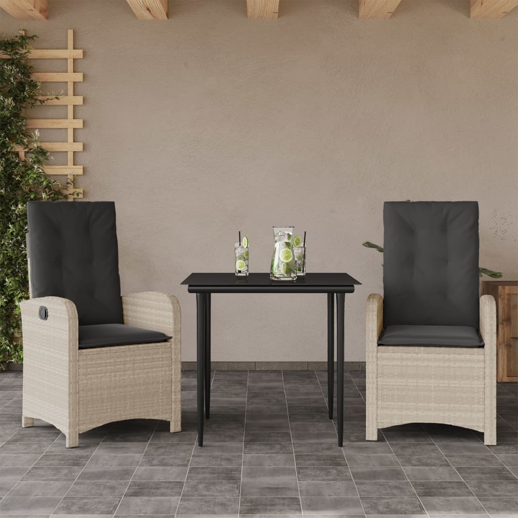 3-tlg. Garten-Essgruppe mit Kissen Hellgrau Poly Rattan