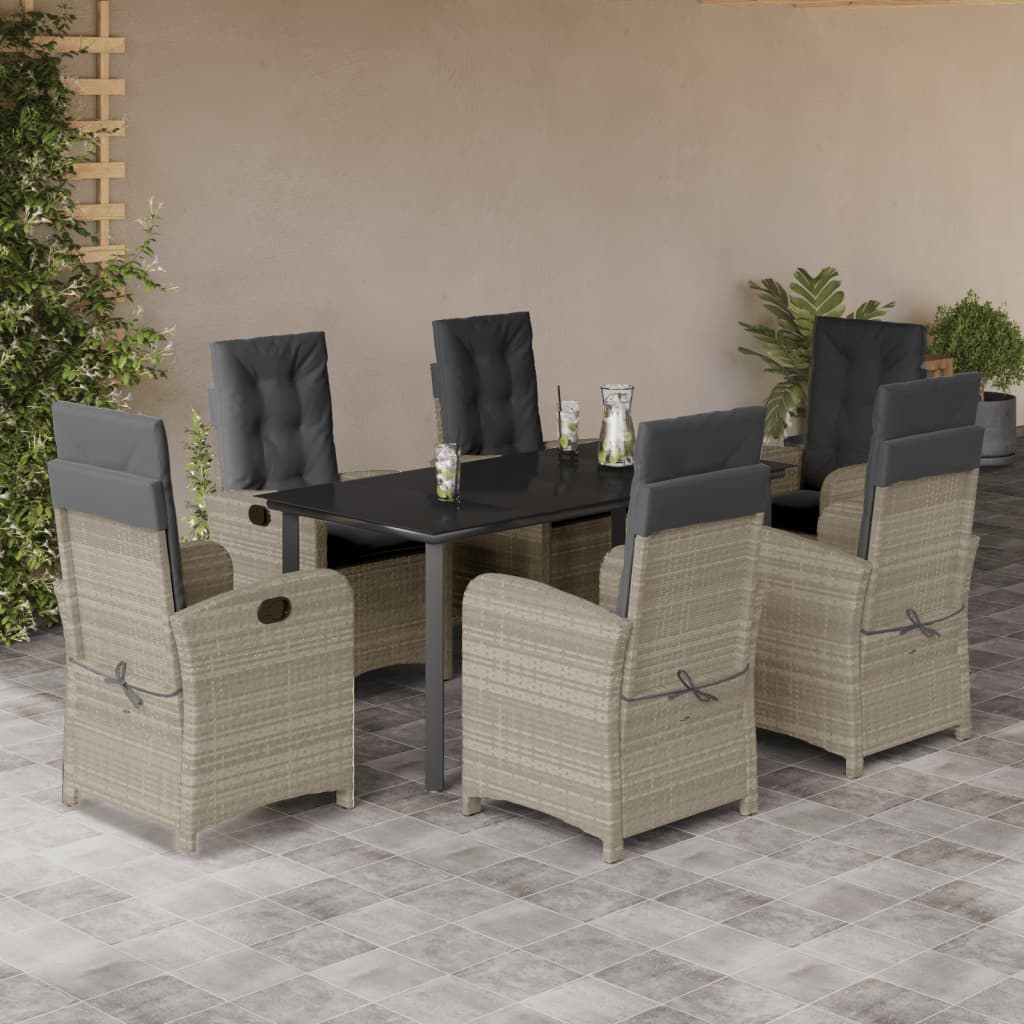 7-tlg. Garten-Essgruppe mit Kissen Hellgrau Poly Rattan