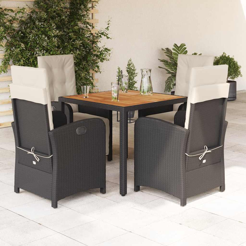 5-tlg. Garten-Essgruppe mit Kissen Schwarz Poly Rattan