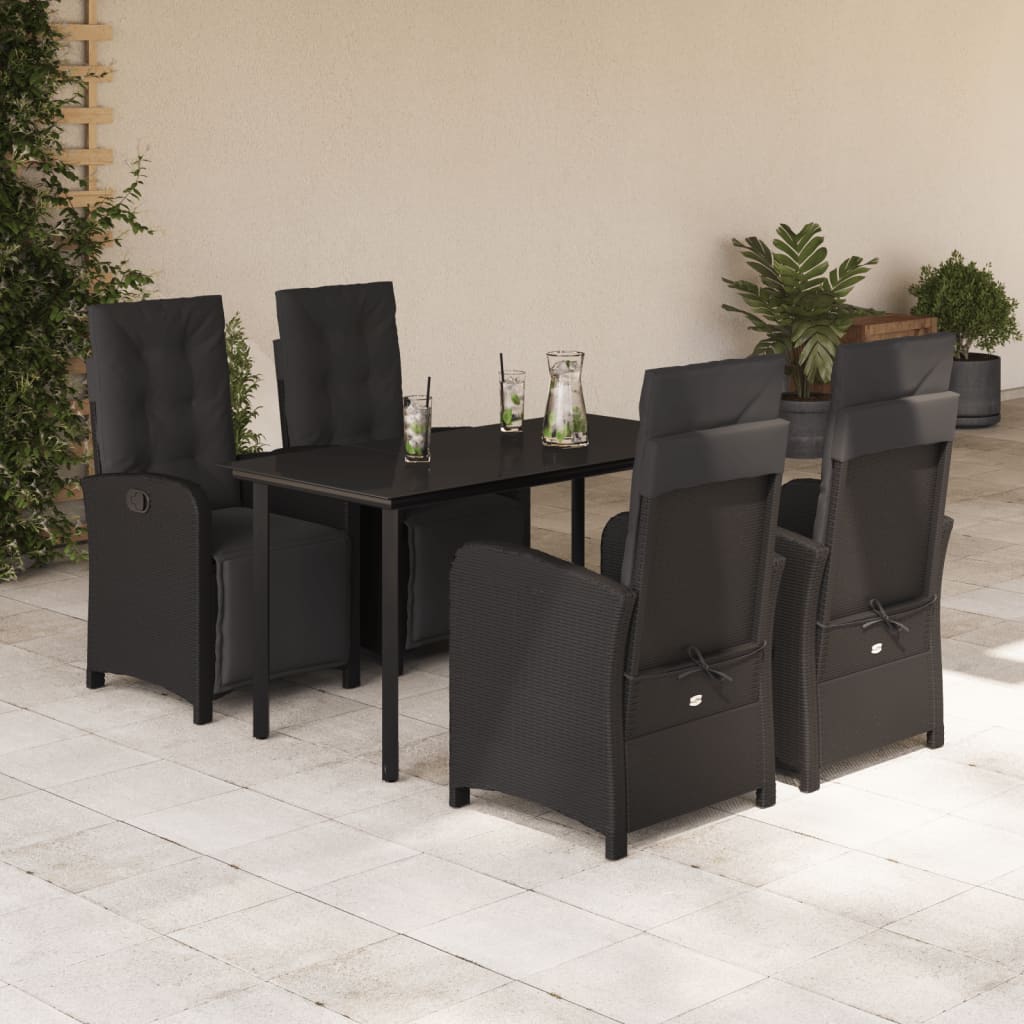 5-tlg. Garten-Essgruppe mit Kissen Schwarz Poly Rattan