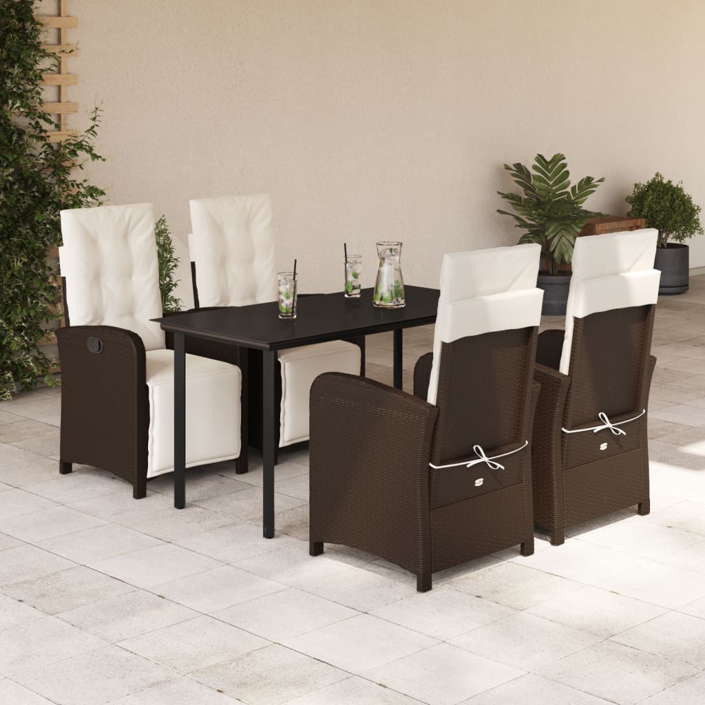 5-tlg. Garten-Essgruppe mit Kissen Braun Poly Rattan