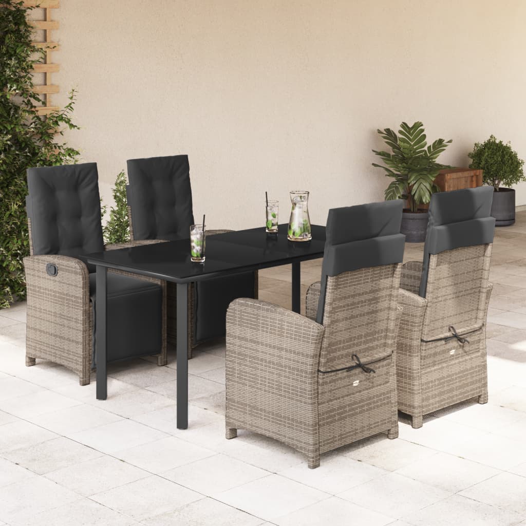 5-tlg. Garten-Essgruppe mit Kissen Grau Poly Rattan