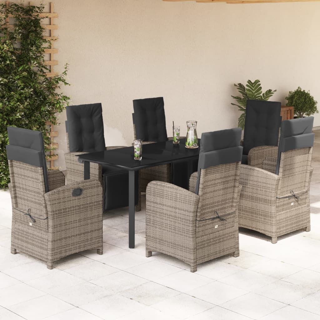 7-tlg. Garten-Essgruppe mit Kissen Grau Poly Rattan