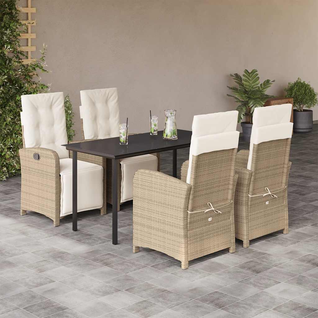 5-tlg. Garten-Essgruppe mit Kissen Beige Poly Rattan
