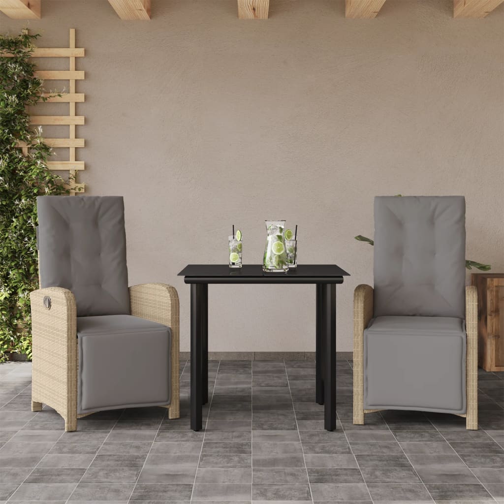 3-tlg. Bistro-Set mit Kissen Beige Poly Rattan