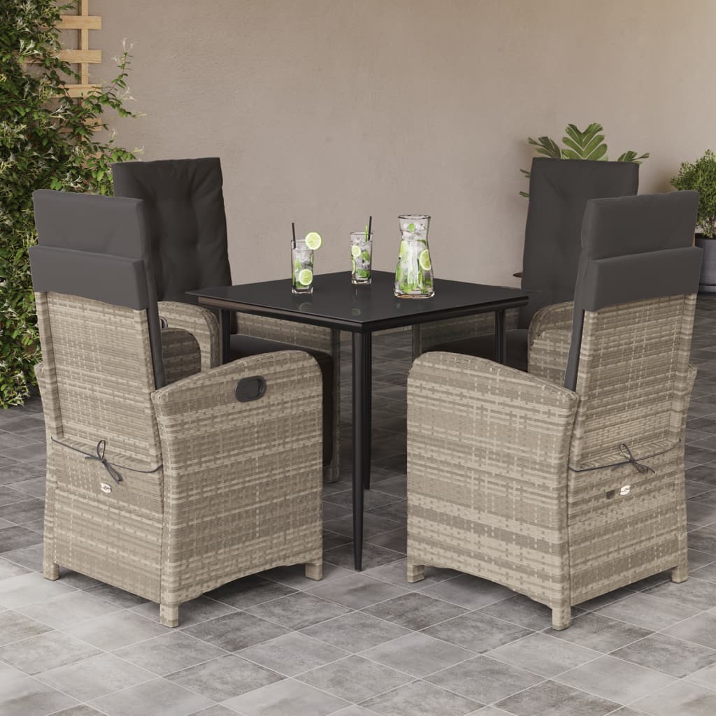 5-tlg. Garten-Essgruppe mit Kissen Hellgrau Poly Rattan