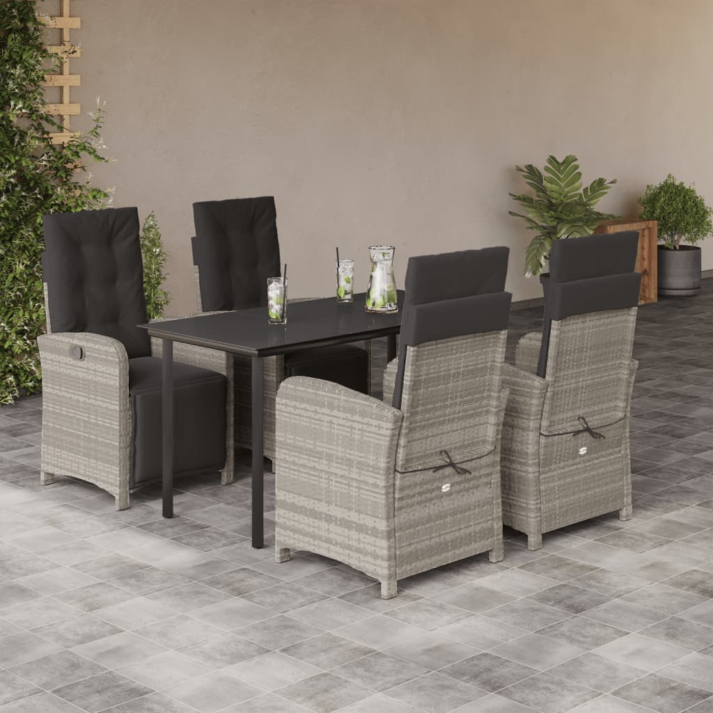 5-tlg. Garten-Essgruppe mit Kissen Hellgrau Poly Rattan