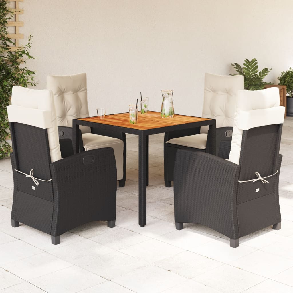 5-tlg. Garten-Essgruppe mit Kissen Schwarz Poly Rattan
