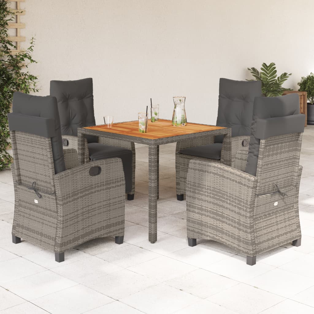 5-tlg. Garten-Essgruppe mit Kissen Grau Poly Rattan